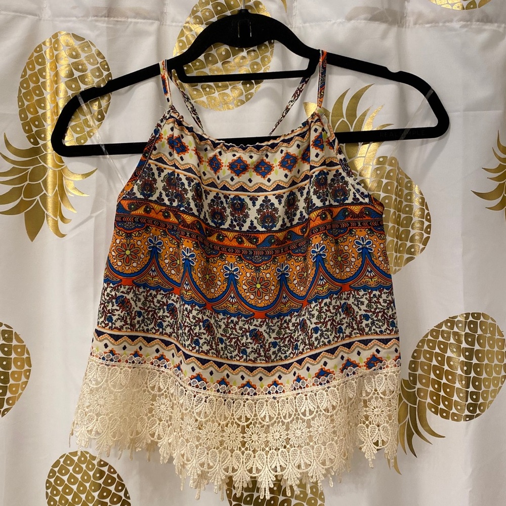 Halter top with lace trim